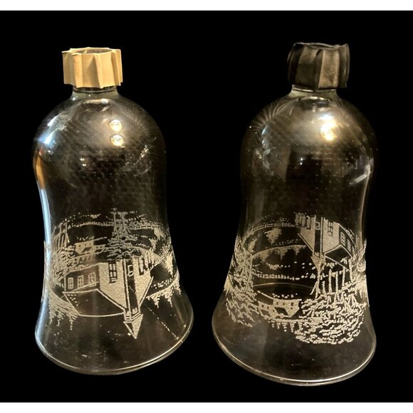 Vtg 4 Home Interiors Etched Glass Votive Candle Cups Winter Church Scene - Picture 5 of 6